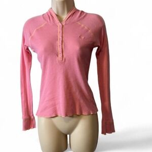 Y2K Pink Lightweight Henley Style Hoodie